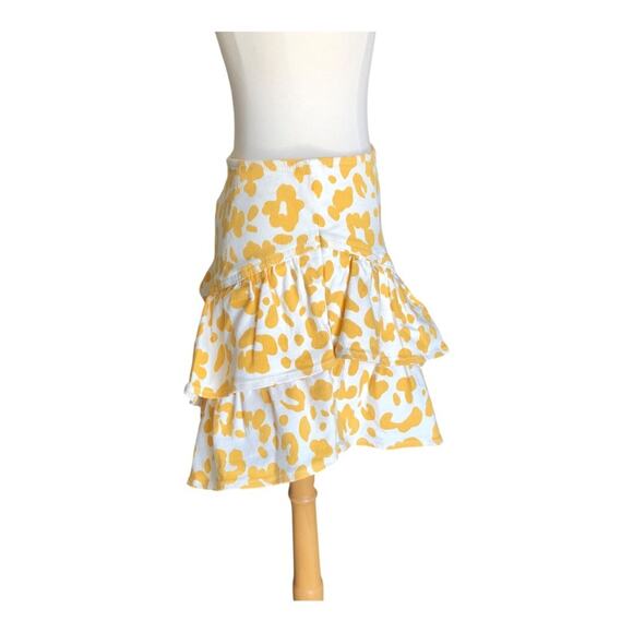 MOTHER NWT Women's Yellow/White Floral Leopard The Ruffle Denim Mini Skirt 26 - Picture 3 of 16